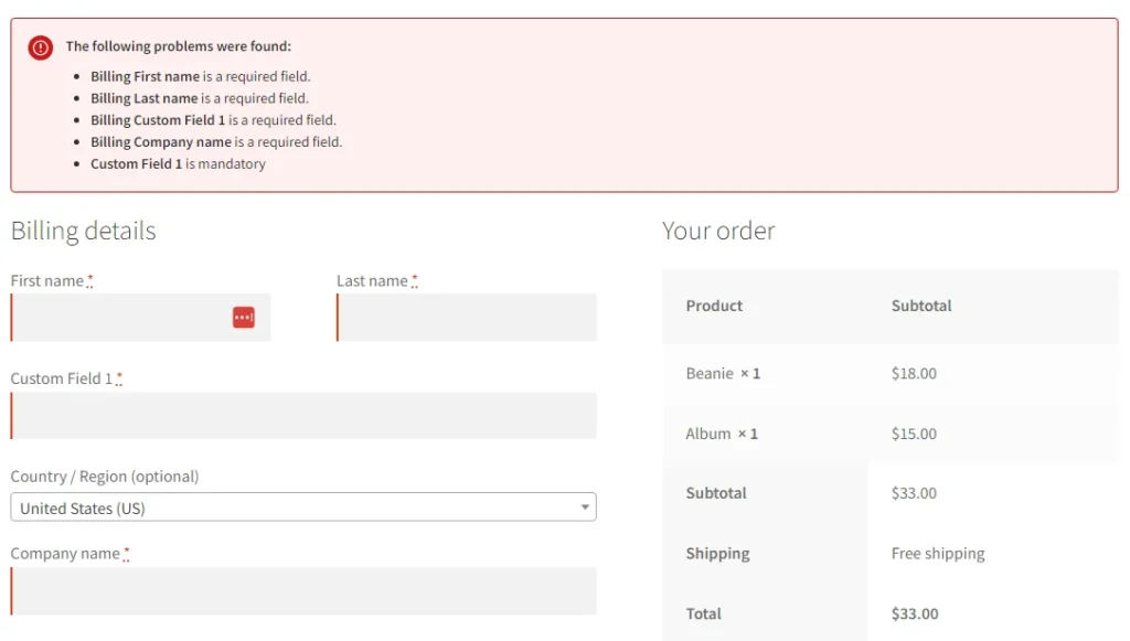 WooCommerce Checkout Fields - Custom Field Validation