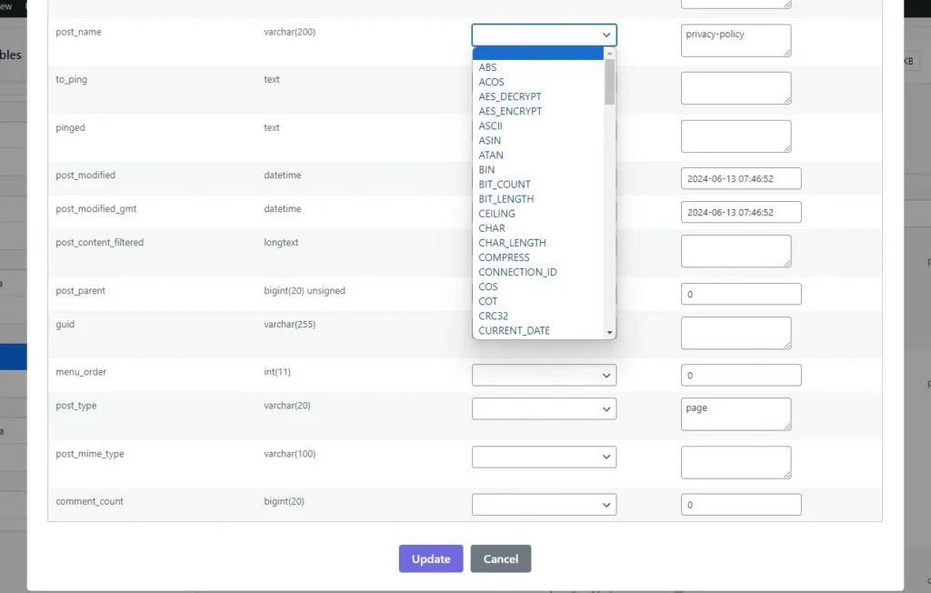 WP DB Controller Plugin - Update any database table row