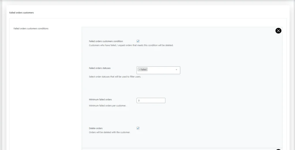 Customers cleanup for woocommerce - Delete customers with failed orders