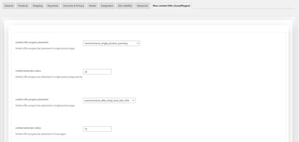 Limited Offer for WooCommerce - Main Settings