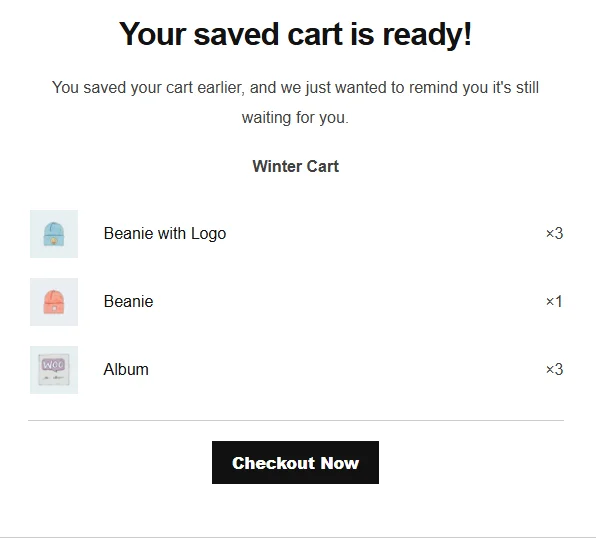 woo save cart - email template